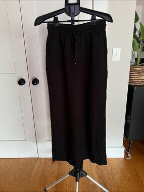 HALARA Black Wide-Leg Drawstring linen blend Pants